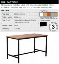 High Bar Table Range And Specifications